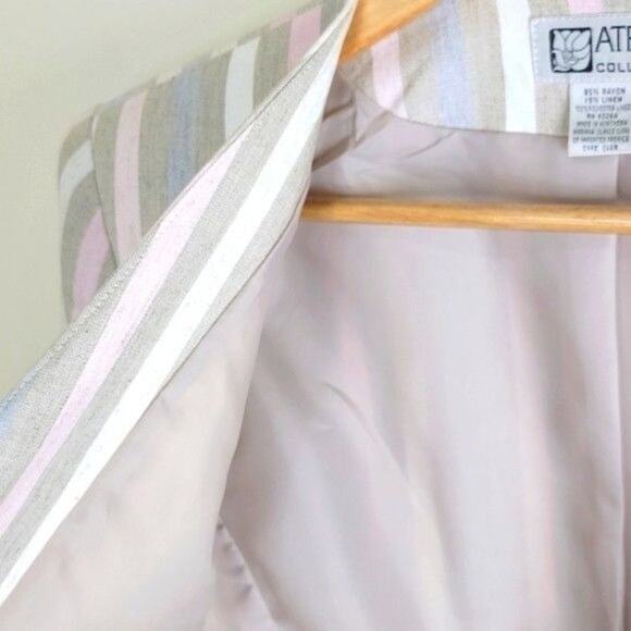 Atrium Collection Vintage 90s Womens Collarless Striped Blazer size M Beige - Picture 8 of 9